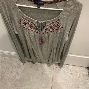 Gray Embroidered Women's Top